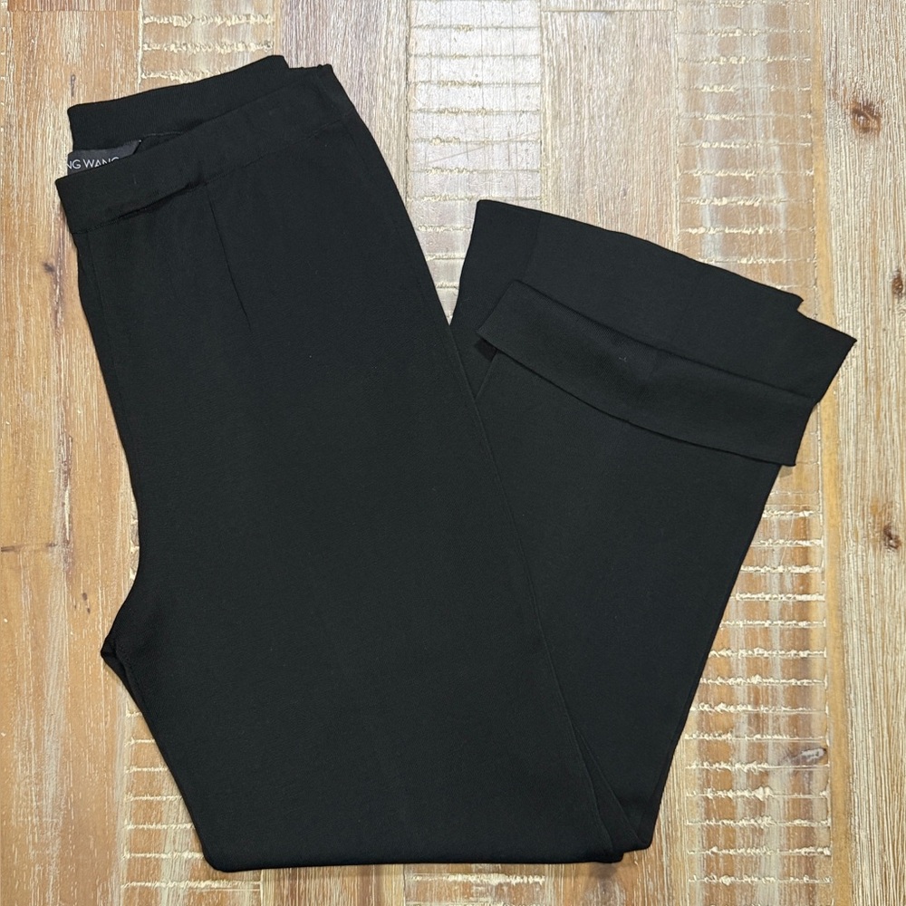 Ming Wang Black Acrylic Knit Pull On Straight Pants Anole Slit Medium